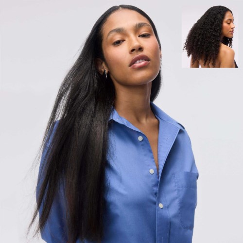 A woman with long, straight black hair wears a blue shirt and looks confidently at the camera.
