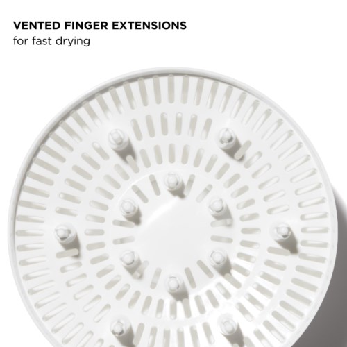 Vented finger extensions for fast drying, arranged in a circular pattern with evenly spaced tabs.