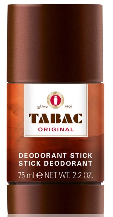 A brown deodorant stick with white and red label, showing the brand Tabac and size 75 ml.