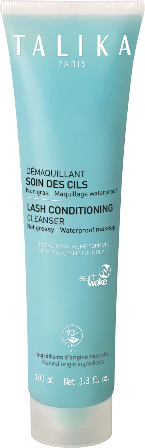 Lash conditioning cleanser in a blue tube, non-greasy, waterproof makeup remover, 100ml, with natural ingredients.
