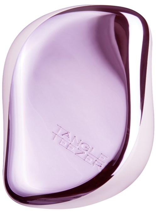 En glänsande, lila, oval formad sak med namnet "TANGLE TIGHT" präglat på den.