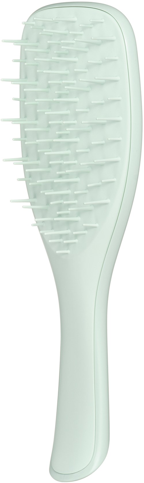 A light green hairbrush with bristles covering the top surface.