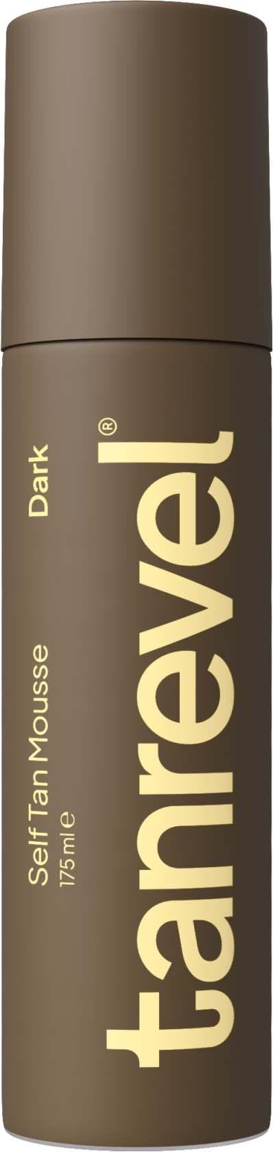 Eine beige Flasche mit den Worten "taranrevel" und "Dark" geschrieben, vermutlich ein Selbstbräuner-Mousse.