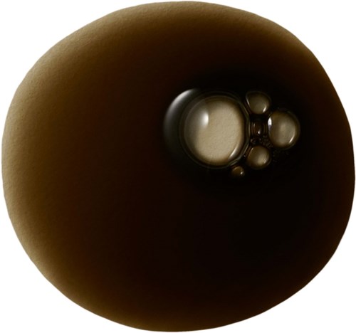Mörk rund makeupsudd med små bubblor på toppen.