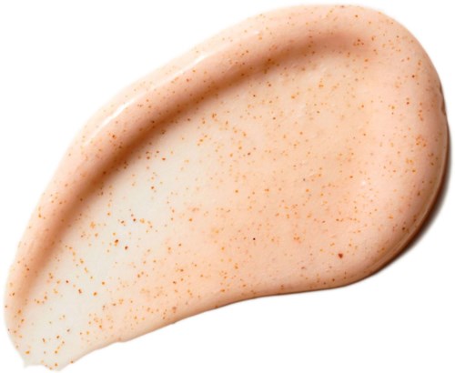 Cream with orange specks, shaped in a teardrop, on a white background.