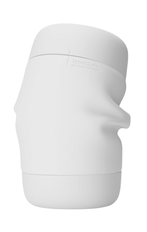 Ein weißer Behälter mit menschlichem Gesicht-Design, mit Nase und Lippen, und den Markennamen 'TENEDA'.