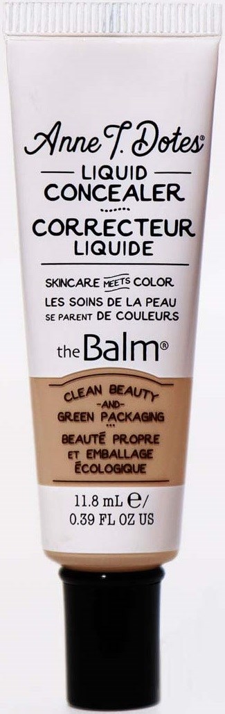 Ein weißes Tube Concealer mit schwarzem Text, Marke Anne F. Dotes, erwähnt Hautpflege und umweltfreundliche Verpackung.