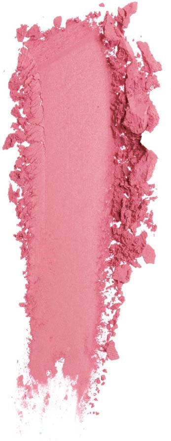A pink makeup blush smear with rough edges on a white background.