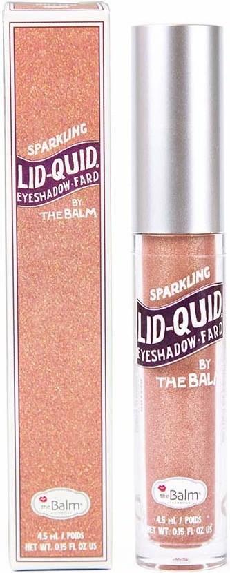 Heldere perzikkleurige lipgloss en de doos, beide met "Sparkling Lid-quid" door The Balm.