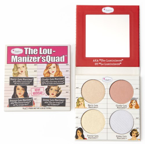 Een make-upset met vier crèmige en gekleurde blushes, logo en een spiegel in een rode doos.