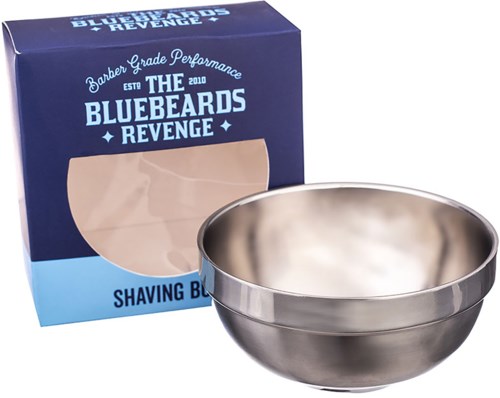 A shaving bowl in front of a blue box labeled "The Bluebeards Revenge" and "Shaving Bowl."