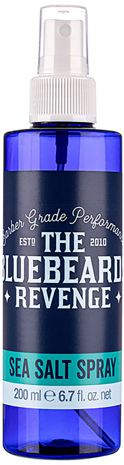 Blauer Sprühflasche mit Bezeichnung 'Sea Salt Spray' und Markenname 'The Bluebeard Revenge', 200 ml.