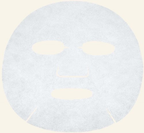Ein weißes Gesichtsmaske mit Ausschnitten für Augen, Nase und Mund, verwendet für Hautpflege oder Entspannung.