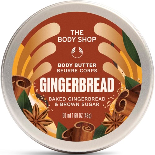 Kehäkermäovoiastia sisältävä Gingerbread-maku, jossa on kuvia paistetusta gingerbreadista ja mausteista, sekä tuotteen nimi kannessa.