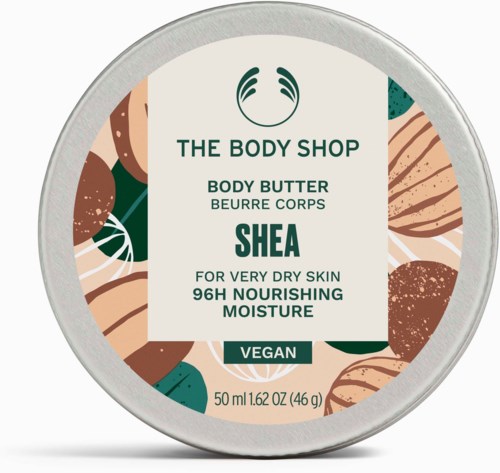 Veganer Sheabutter für den Körper, bei sehr trockener Haut, 96 Stunden Feuchtigkeit, von The Body Shop, 50 ml.