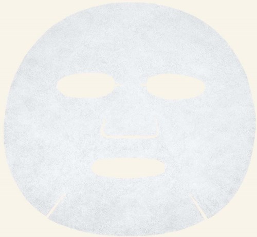 Eine Gesichtsmaske mit Öffnungen für Augen, Nase und Mund, in Weiß.