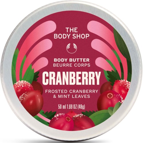 Logotyp för The Body Shop cranberry doftande frostad tranbär och mynta kroppssmör.