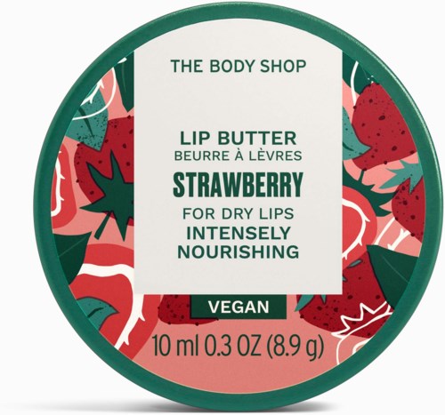 Veganer Erdbeer-Lippenbalsam von The Body Shop, 10 ml, nährend bei trockenen Lippen.