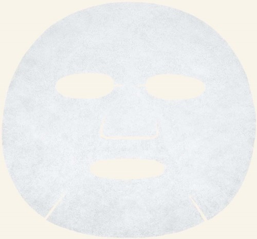 Weiße Gesichtsmaskerade mit Augen-, Nasen- und Mundöffnungen, verwendet für Hautpflege oder Spa-Behandlungen.