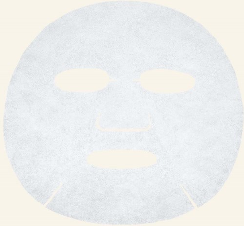 Weißes Gesichtsmaskenblatt mit Ausschnitten für Augen, Nase und Mund.