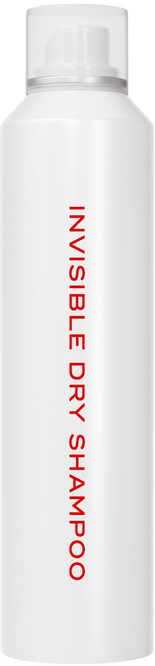 A white bottle with red text saying "Invisible Dry Shampoo".