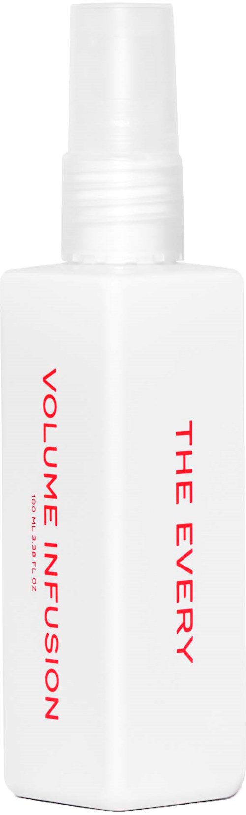 A white spray bottle with red text that says "VOLUME INFUSION" and "THE EVERY".