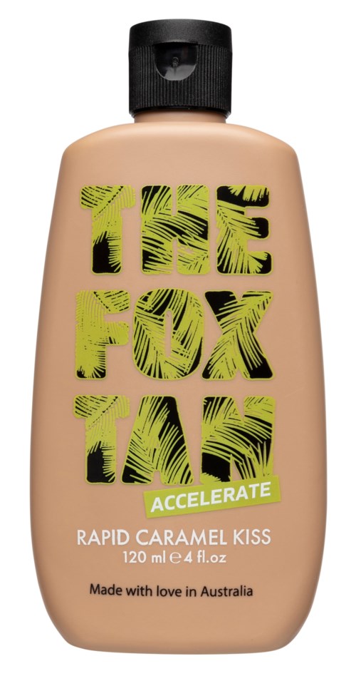 A beige bottle with a black cap, featuring a green, tropical pattern and bold text for 'Ice Fox Twist.'