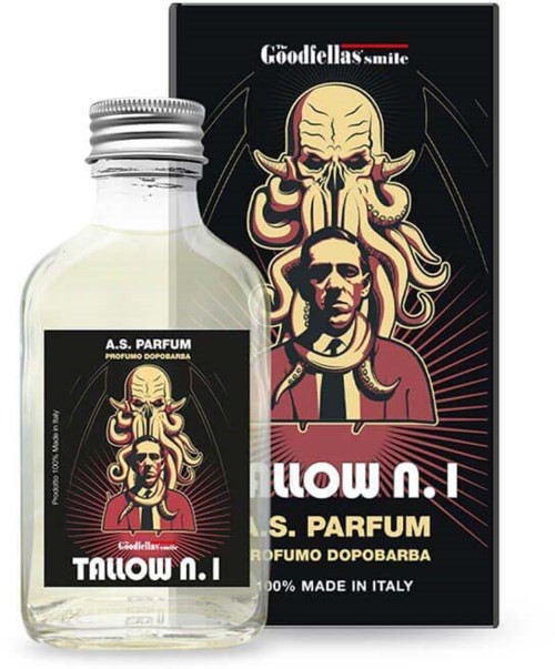 A perfume bottle and box with a logo showing a man's face and an octopus behind him. The packaging says 'A.S. Parfum' and 'Made in Italy.'