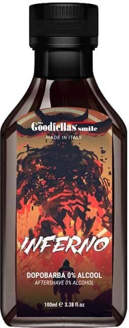 A small bottle with a dark label shows a fiery, red and black design, labeled 'Inferno' and 'Made in Italy'.