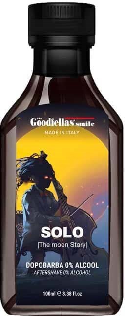 Bottle label shows a girl with dreadlocks playing guitar against a sunset background. It is named Solo, alcohol-free.
