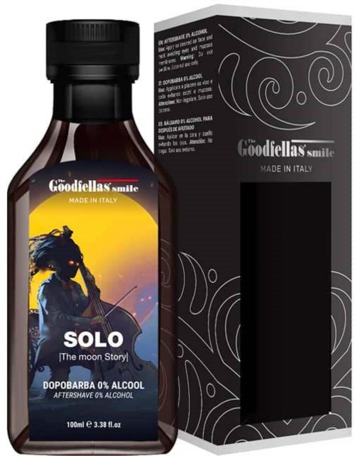 A dark brown bottle with a label showing a girl with curly hair, a guitar, and a sunset background. Comes with a black box.