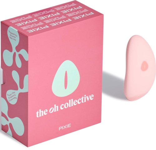 Pink box and beauty sponge with 'the oh collective' logo, indicating a makeup or skincare product.