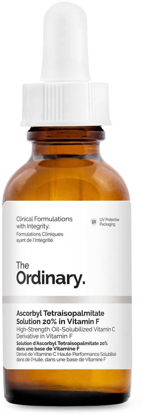 Een bruin glazen fles met een witte pipet, bevat huidverzorgingsserum van The Ordinary.