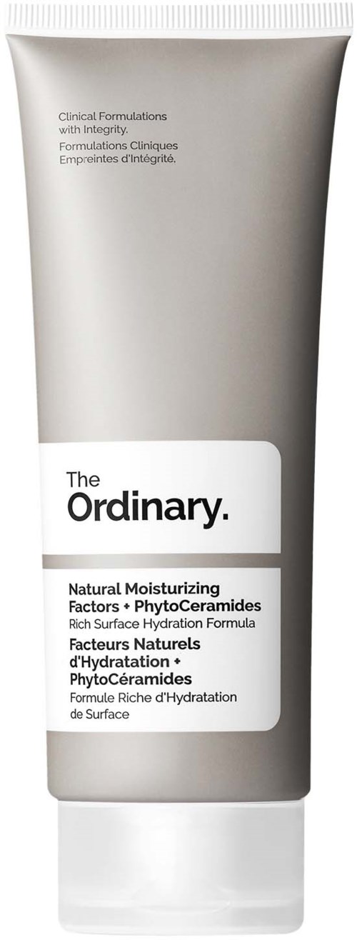 Een witte tube van The Ordinary met tekst over hydrateerbare ingrediënten en hydratatie.