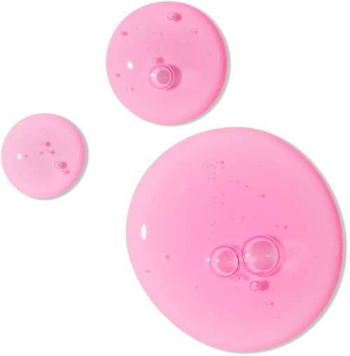 Drie roze bellen van verschillende groottes met kleine luchtbelletjes erin. Ze liggen dicht bij elkaar op een witte achtergrond.