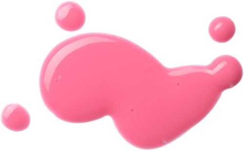 Roze druppels verf of vloeistof op witte achtergrond. Grote en kleine vlekken, glanzend oppervlak.