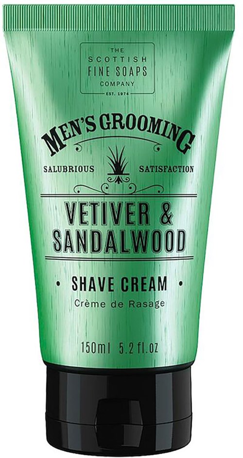 Grüne Tube mit Herren-Rasierschaum mit Vetiver und Sandelholz Duft, 150 ml.