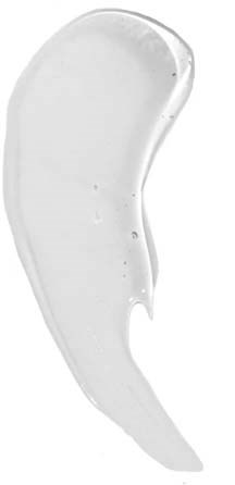 Witte crème of gel in een gebogen vorm, gladde textuur met enkele bellen.