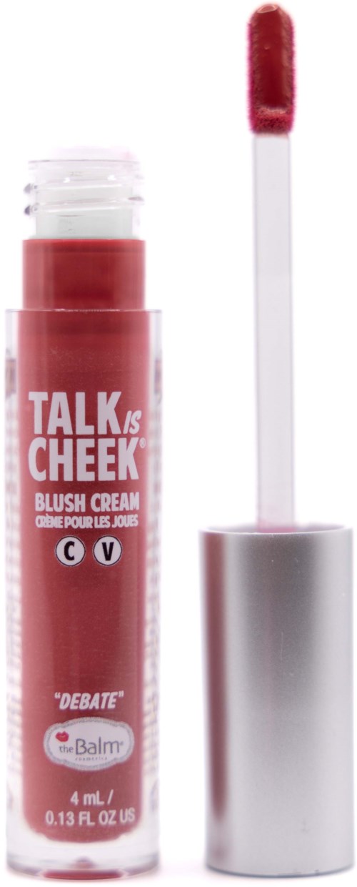 A pink lip gloss or blush stick with a white and silver cap and an applicator wand.