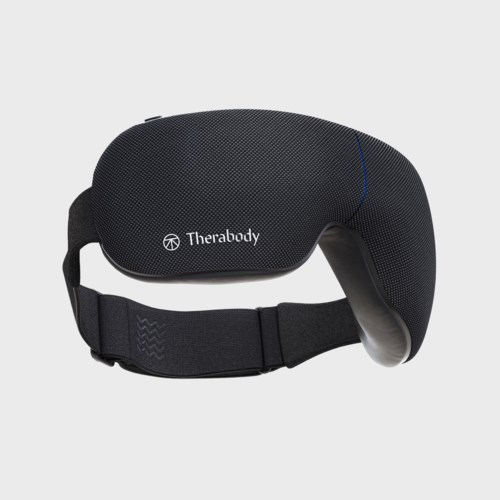 Een zwart hoofdband met vulling, gemerkt 'Therabody', ontworpen voor gezondheid of ontspanning.