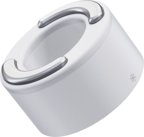 Een witte vuilnisbak met een zilveren handvat en een Frosty-logo aan de zijkant.