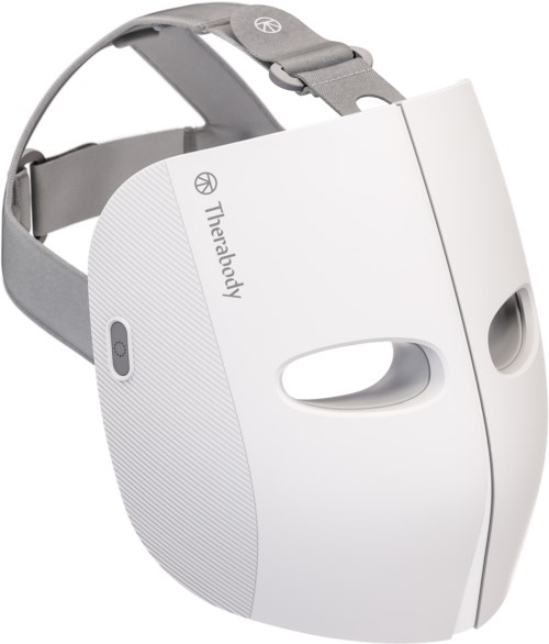 Een wit VR-headset met band en logo, bedoeld om de ogen te bedekken voor virtual reality-ervaringen.