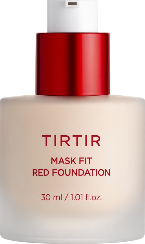 TIRTIR mask fits red foundation bottle with a red cap and white body.