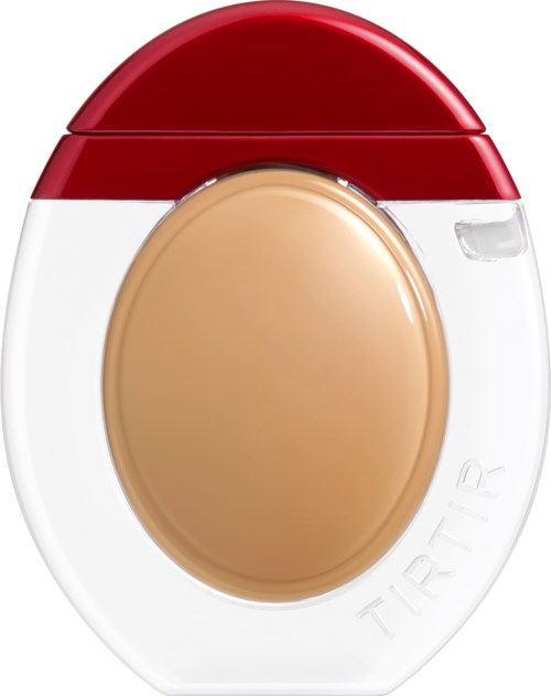 Dette er en flaske med rød lokk, et beige ovalmerke og ordet TIRTIR.