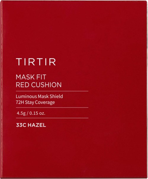 Red box with white text describing TIRTIR Mask Fit Red Cushion product details.