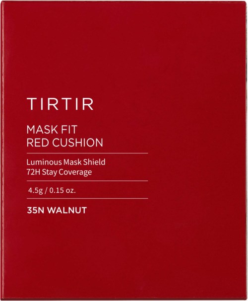 Red box with white text describing a mask product, its features, weight, and shade.