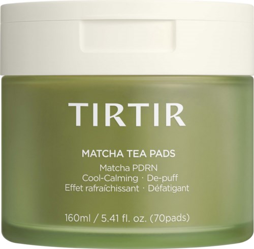 Vihreä Tirtir Matcha Tea Pads purkki valkoinen kansi, 160ml, rauhoittavia ja virkistäviä vaikutuksia.