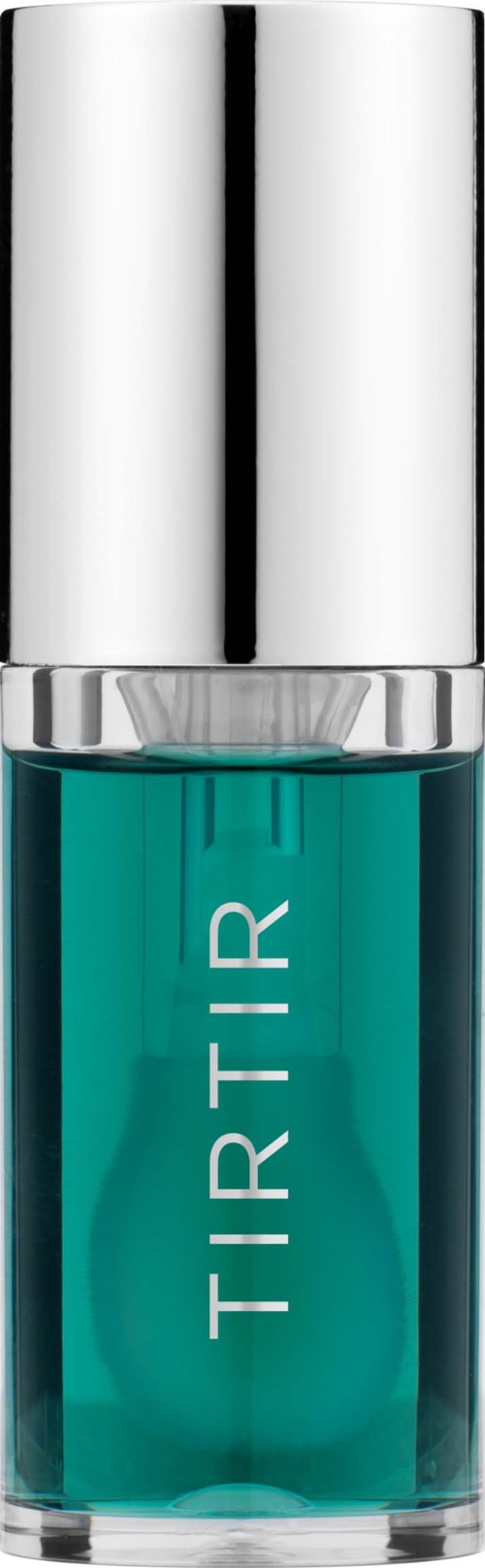 A small bottle with blue liquid and a silver cap, labeled "TIRTIR" on the front.