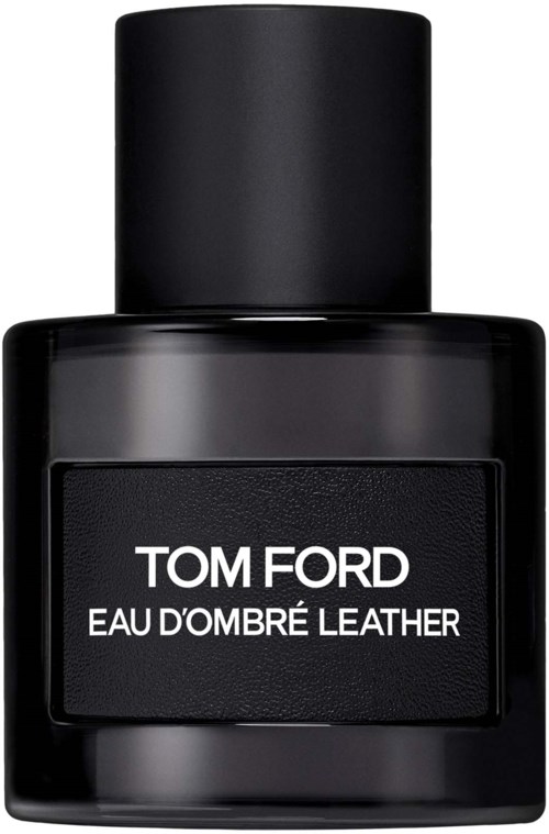 Zwarte Tom Ford parfumbot met etiket 'Eau d'Ombré Leather'.