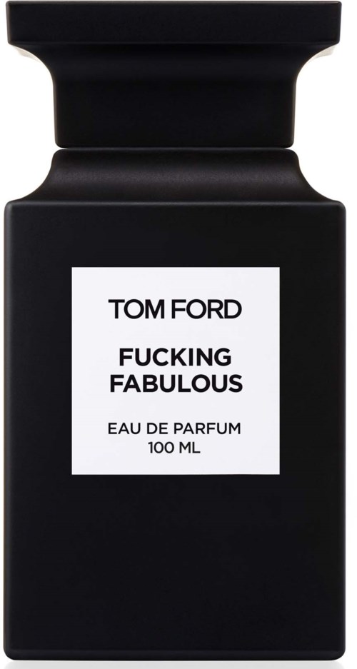 A black perfume bottle with white label showing 'TOM FORD FUCKING FABULOUS EAU DE PARFUM 100 ML'.